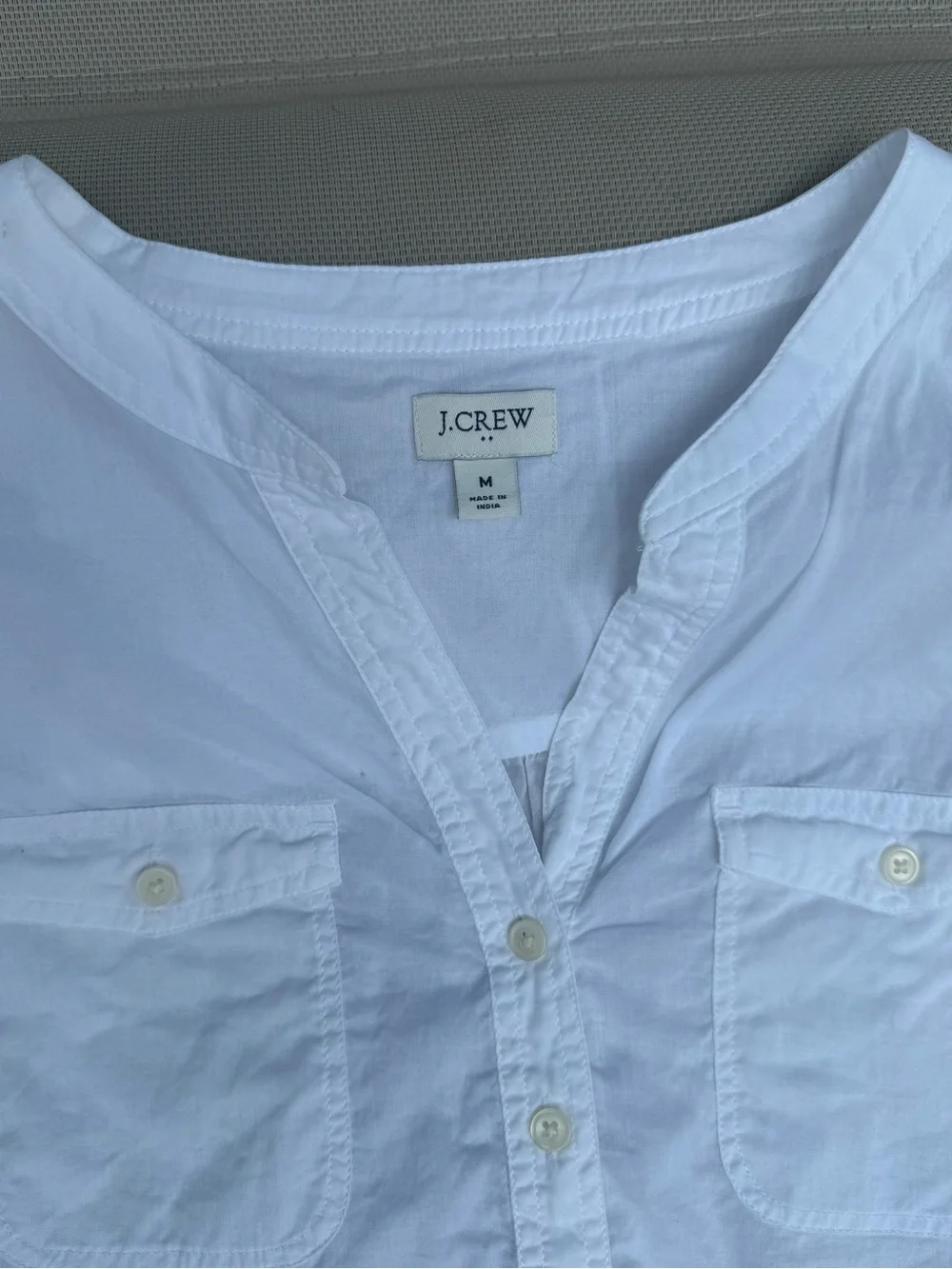 J. Crew White Cotton Popover Shirt with Chest Pockets